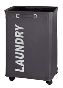 wenko quadro laundry basket with wheels, rolling laundry bin with lid, slim laundry hamper, laundry sorter, clothes storage, grey, 15.7 x 23.6 x 13 inch