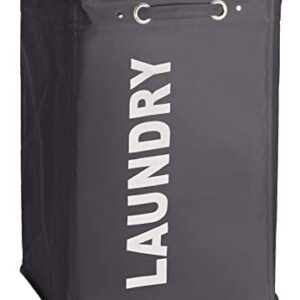 WENKO Quadro Laundry Basket with Wheels, Rolling Laundry Bin with Lid, Slim Laundry Hamper, Laundry Sorter, Clothes Storage, Grey, 15.7 x 23.6 x 13 inch