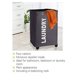 WENKO Quadro Laundry Basket with Wheels, Rolling Laundry Bin with Lid, Slim Laundry Hamper, Laundry Sorter, Clothes Storage, Grey, 15.7 x 23.6 x 13 inch