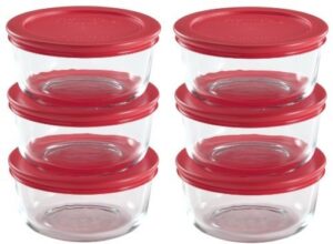 world kitchen 711717427614 pyrex 2 cup food plus storage set, 12 pieces, clear with red lid