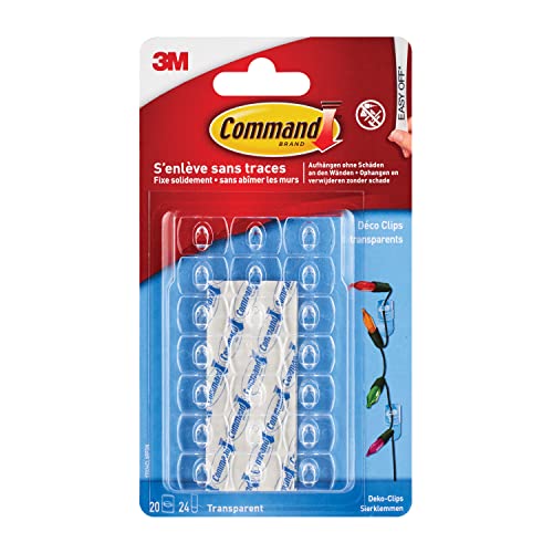 Command 17026CLR Decorative Clip (Removable, Plastic, Size XS) 20 Clips incl. 24 Strips Transparent