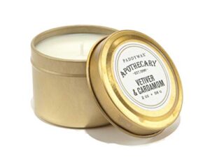 paddywax apothecary collection scented travel tin candle, 2-ounce, vetiver & cardamom