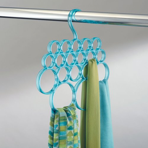 InterDesign Fresh Scarf Hanger, No Snag Storage for Scarves, Ties, Belts, Shawls, Pashminas, Accessories - 18 Loops, Aqua