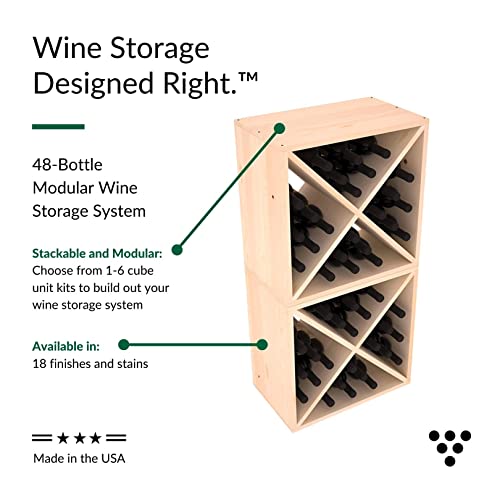 Wine Racks America Living Series Cube Wine Rack - Durable and Modular Wine Storage System, Pine Unstained - Holds 48 Bottles