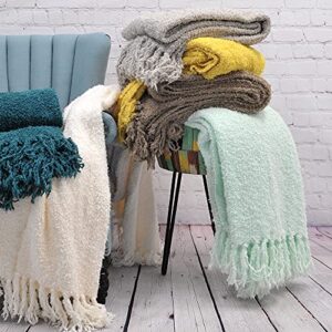 Home Soft Things White Fluffy Knitted Woven Throw Blanket, 50'' x 60'', Antique White, Lightweight Soft Cozy Comfy Decorative Throw Blanket for Couch Sofa Outdoor Indoor