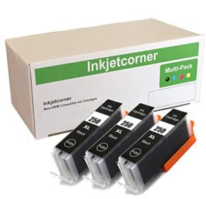 inkjetcorner compatible ink cartridge replacement for pgi-250bk pgi 250xl pgbk for use with mx922 mg7520 mg5620 mg5520 mg7120 mg6320 mg6620 (big black, 3-pack)