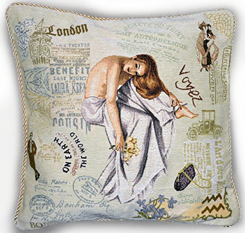 Tache Vintage Pillow Cushion Cover - 18" by 18" Square French Parisian Model Throw Pillow Cover - 1 Piece