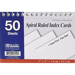 spiral bound 3 inch x 5 inch ruled white index card - 50 ct. (pack of 6)