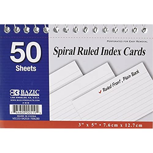 Spiral Bound 3 Inch X 5 Inch Ruled White Index Card - 50 Ct. (Pack of 6)