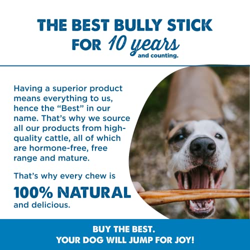 Best Bully Sticks 12 Inch All-Natural Bully Sticks for Dogs - 12” Fully Digestible, 100% Grass-Fed Beef, Grain and Rawhide Free | 25 Pack