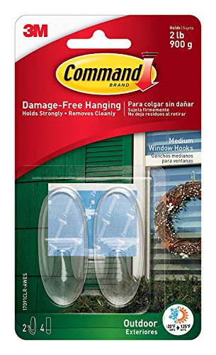 Command Outdoor 2 lb Capacity Window Hooks, Medium, 4-packages (8 hooks total) (17091CLR-AWES)