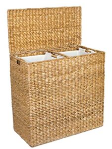 birdrock home oversized divided hamper with liners (honey) - made of natural woven seagrass fiber - organize laundry - cut-out handles for easy transport - includes 2 liners