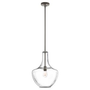 kichler everly 19.75" kitchen bell pendant in olde bronze®, 1-light clear seeded glass pendant light, (19.75" h x 13.75" w), 42046ozcs