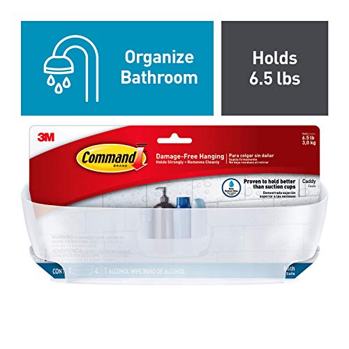 Command Shower Caddy, Clear Frosted, 1-Caddy, 4-Water Resistant Strips, Organize Damage-Free