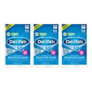 dentek comfort clean sensitive gums floss picks | soft & silky ribbon | 19 count each | pack of 3