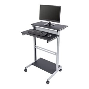 s stand up desk store rolling adjustable height two tier standing desk computer workstation (silver frame/black top, 32 wide)