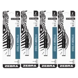 zebra ballpoint pen f-refill 85412, 1.0mm, medium point, black, 4 pack, 8 refills