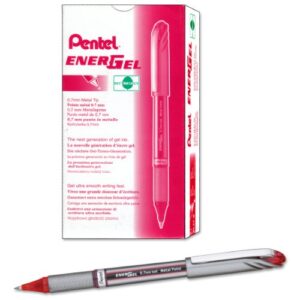 pentel energel nv gel ink pen, (0.7mm), medium point capped, metal tip, red ink, box of 12 (bl27-b)