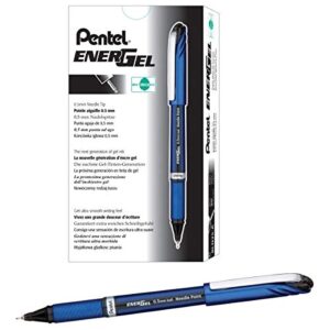 pentel energel nv gel ink pen, (0.5mm), fine point capped, needle tip, black ink, box of 12 (bln25-a)