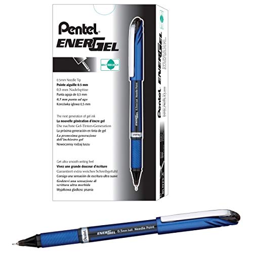 Pentel EnerGel NV Gel Ink Pen, (0.5mm), Fine Point Capped, Needle Tip, Black Ink, Box of 12 (BLN25-A)