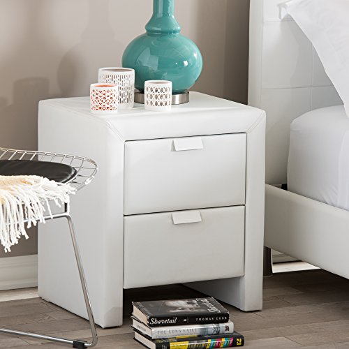 Baxton Studio Frey Upholstered Modern Nightstand, White