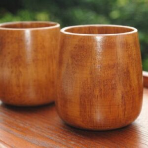 Moyishi Top-Grade Natural Solid Wood Wooden Tea Cup Wine Mug 250ml,Set of 4