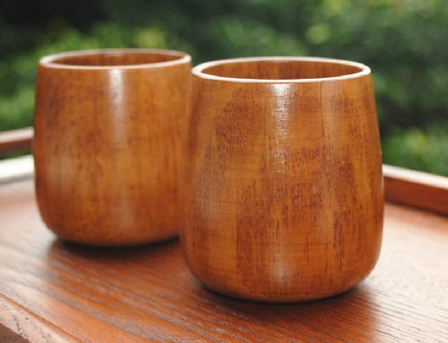 Moyishi Top-Grade Natural Solid Wood Wooden Tea Cup Wine Mug 250ml,Set of 4