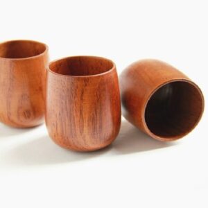 Moyishi Top-Grade Natural Solid Wood Wooden Tea Cup Wine Mug 250ml,Set of 4