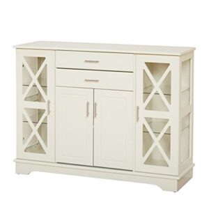 target marketing systems kendall dining buffet cabinet with storage, modern 2-drawer kitchen sideboard doors, and 2 adjustable glass shelves, 47.25" inch, antique white