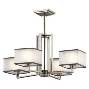 kichler kailey 4-light chandelier in brushed nickel, 24" transitional chandelier for dining room, living room, or bedroom, (25" w x 13.25" h), 43438ni