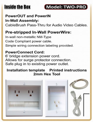 PowerBridge TWO-PRO-6 Dual Power Outlet Professional Grade Recessed In-Wall Cable Management System for Wall-Mounted Flat Screen LED, LCD, and Plasma TV’s