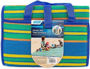 camco handy mat with strap, perfect for picnics, beaches, rv and outings, weather-proof and resistant (blue/green - 60" x 78") - 42805