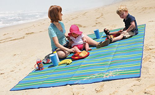 Camco Handy Mat with Strap, Perfect for Picnics, Beaches, RV and Outings, Weather-Proof and Resistant (Blue/Green - 60" x 78") - 42805