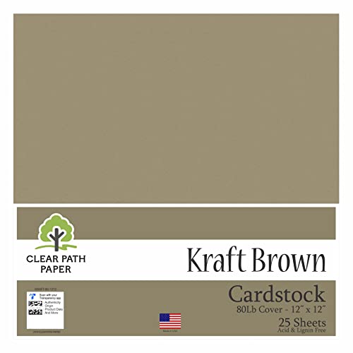 Kraft Brown Cardstock - 12 x 12 inch - 80Lb Cover - 25 Sheets - Clear Path Paper