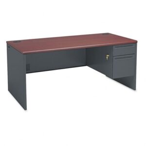 38000 series right pedestal desk, 66w x 30d x 29-1/2h, mahogany/charcoal