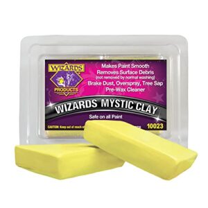 wizards mystic clay bar - pliable and easy to reshape clay block - surface dirt and sap remover for car detailing - safe on all paint, clears, metals, fiberglass and glass - made in usa - 120g