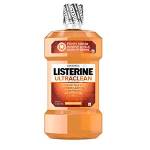 listerine ultraclean oral care antiseptic mouthwash with everfresh technology to help fight bad breath, gingivitis, plaque and tartar, fresh citrus, 1 l