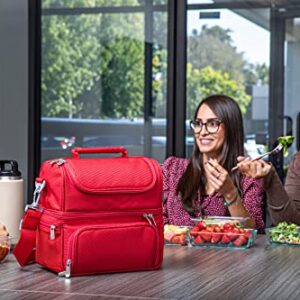 ONIVA - a Picnic Time brand, Pranzo Lunch Bag, Insulated Lunch Box with Picnic Set, Lunch Cooler Bag, (Red)