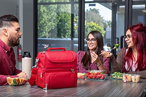 ONIVA - a Picnic Time brand, Pranzo Lunch Bag, Insulated Lunch Box with Picnic Set, Lunch Cooler Bag, (Red)