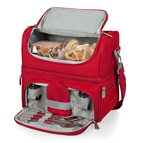 ONIVA - a Picnic Time brand, Pranzo Lunch Bag, Insulated Lunch Box with Picnic Set, Lunch Cooler Bag, (Red)