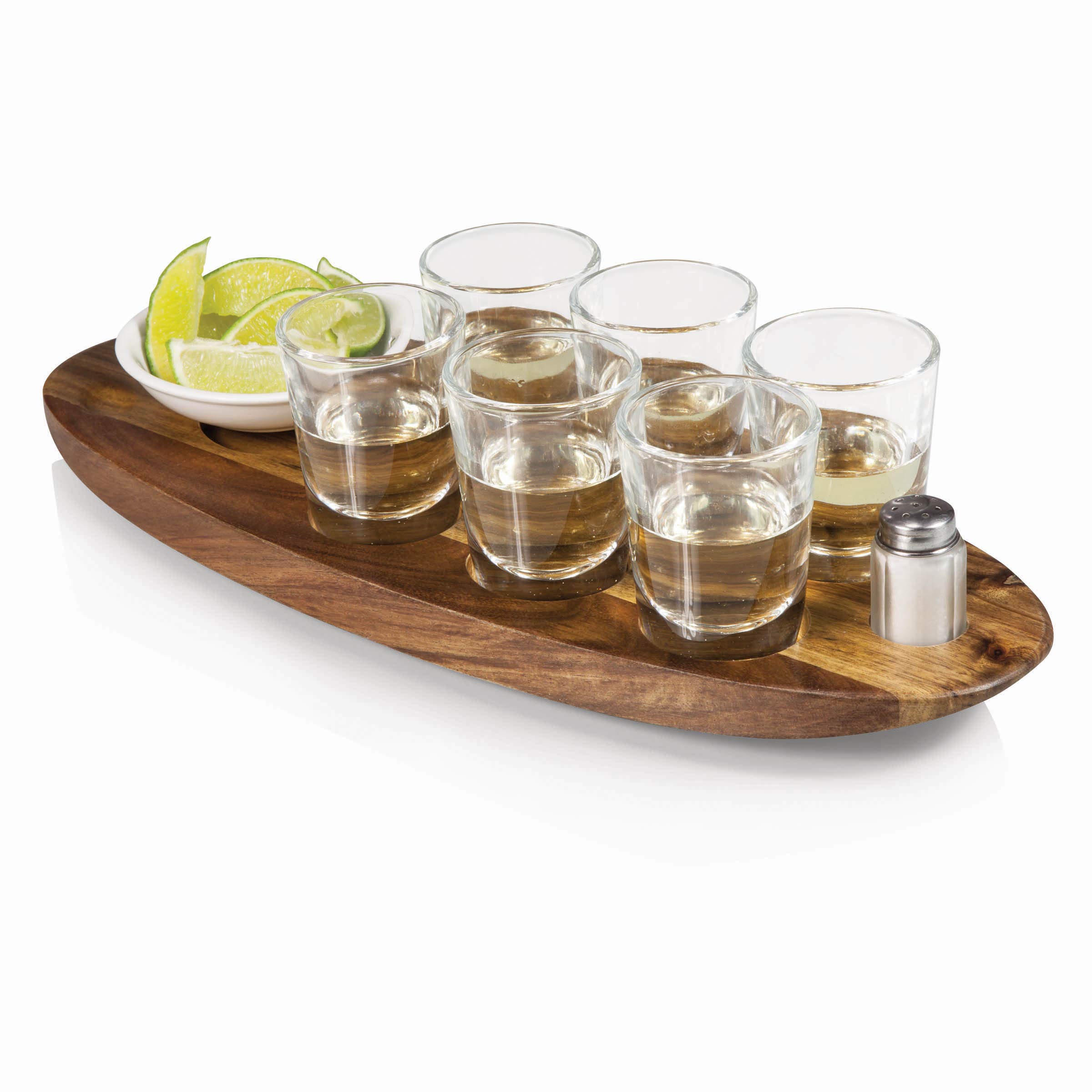 LEGACY - a Picnic Time brand - Cantinero Shot Glass Set with Tray - Tequilla Shot Glasses - Cocktail Serving Tray, (Acacia Wood)