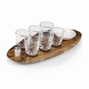 LEGACY - a Picnic Time brand - Cantinero Shot Glass Set with Tray - Tequilla Shot Glasses - Cocktail Serving Tray, (Acacia Wood)