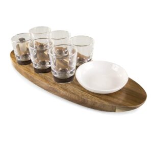 LEGACY - a Picnic Time brand - Cantinero Shot Glass Set with Tray - Tequilla Shot Glasses - Cocktail Serving Tray, (Acacia Wood)