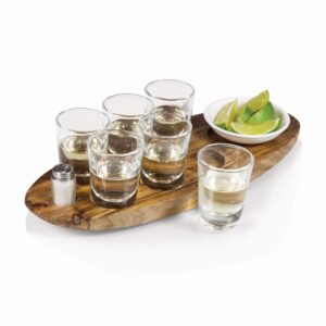 LEGACY - a Picnic Time brand - Cantinero Shot Glass Set with Tray - Tequilla Shot Glasses - Cocktail Serving Tray, (Acacia Wood)