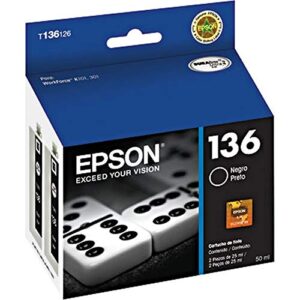 epson box of 2 genuine 136 black ink cartridges workforce k101, k301. exp.
