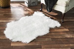 silky soft faux fur rug, 2 ft. x 4 ft. white fluffy rug, made in france, sheepskin area rug, shaggy rug for living room, bedroom, kid's room, or nursery, home décor accent with non-slip backing