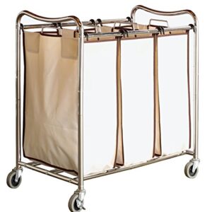 DecoBros Heavy-Duty 3-Bag Laundry Sorter Cart, Chrome