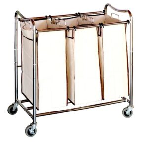 DecoBros Heavy-Duty 3-Bag Laundry Sorter Cart, Chrome