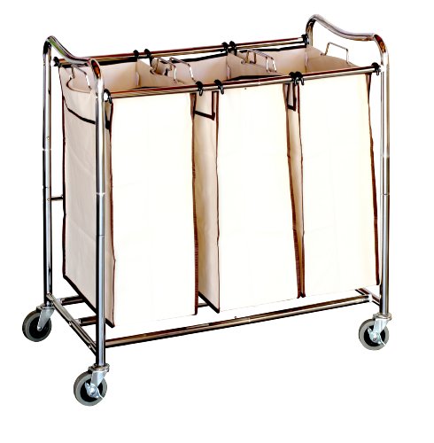 DecoBros Heavy-Duty 3-Bag Laundry Sorter Cart, Chrome