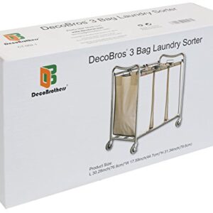 DecoBros Heavy-Duty 3-Bag Laundry Sorter Cart, Chrome